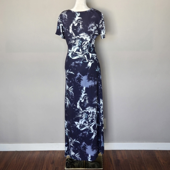 Novella Royale Floral Hawaiian Print Blue Asymmetrical Maxi Short Sleeve Dress - Picture 9 of 11